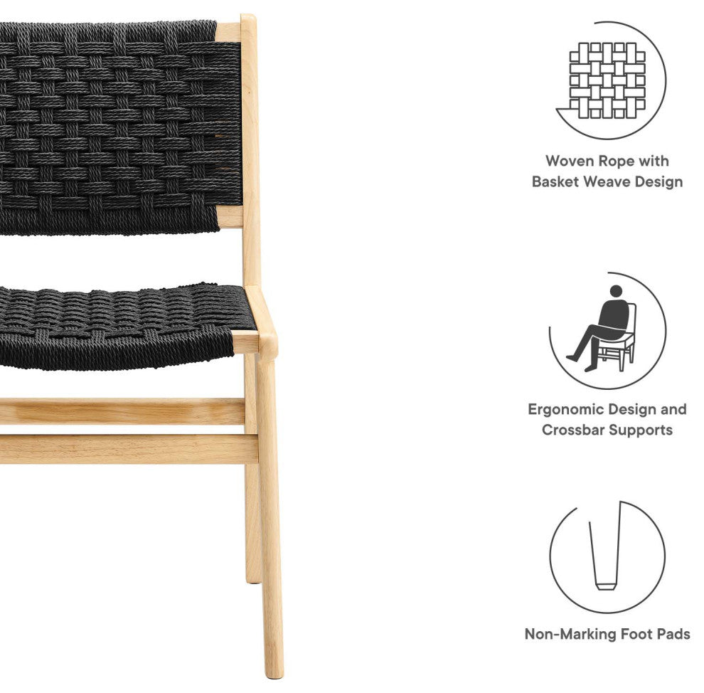 Saoirse Woven Rope Wood Dining Side Chair, Set of 2, Natural Black
