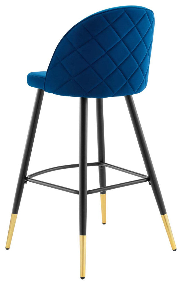 Bar Stool Chair Barstool, Set of 2, Velvet, Metal, Blue Navy, Modern, Bar Pub