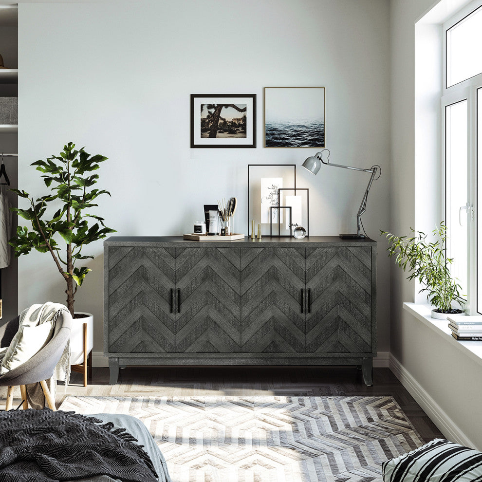 TATEUS Stronger Vintage Style Buffet Cabinet, Lacquered Accent Gray