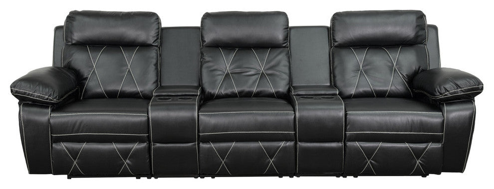 Flash Reel Comfort 3 Seat Black Theater Seating, Straight Cup - BT-70530-3-BK-GG