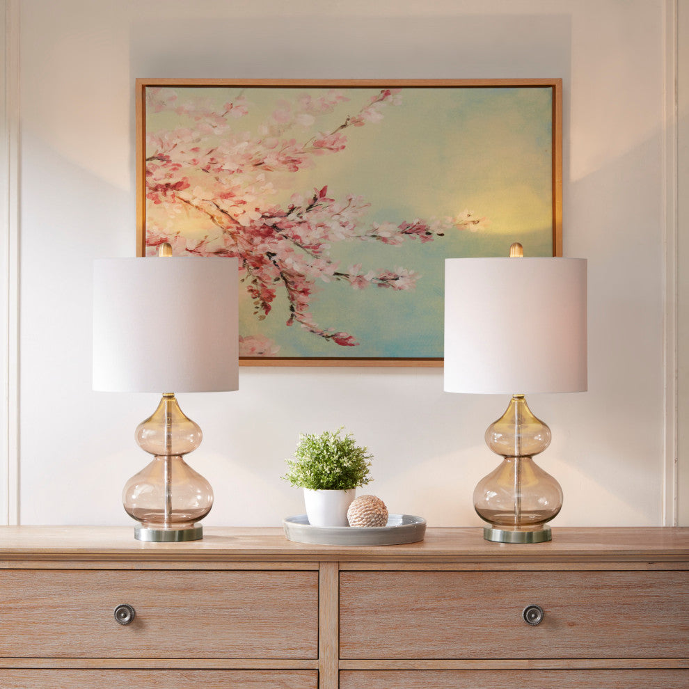 Ellipse Curved Glass Table Lamp Set of 2, Pink