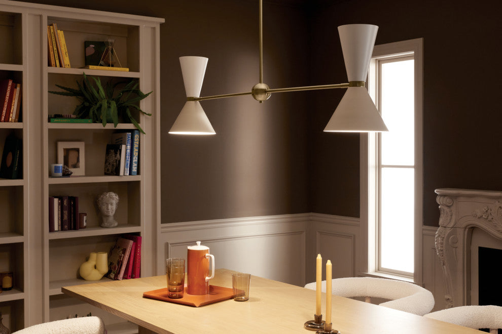 Phix 4 Light Chandelier Linear, Single, Champagne Bronze and Greige