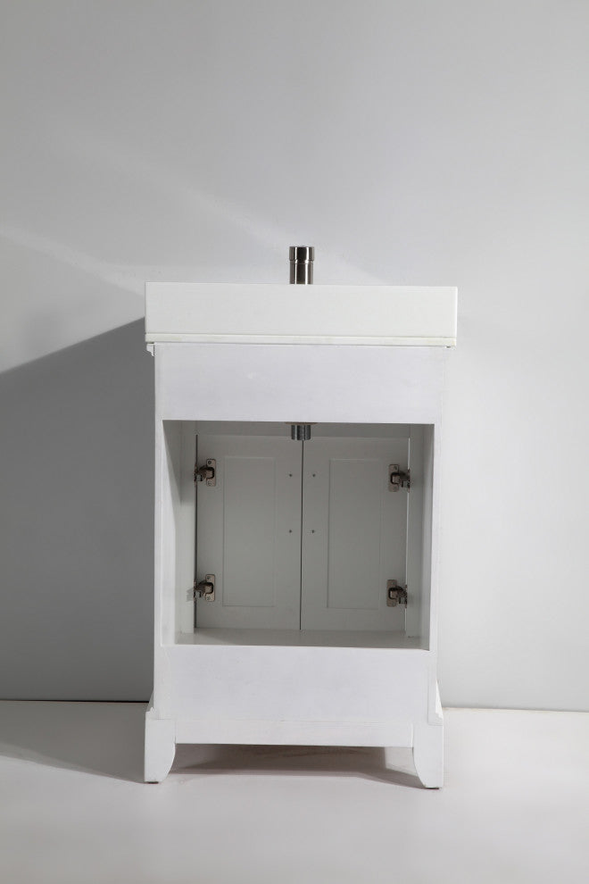 Bathroom Vanity Set With Engineered Marble Top, 24", White, Led Sensor-Switch Mirror