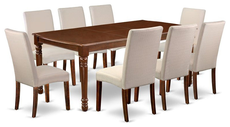 9-Piece 60/78" Table With 18" Leaf and 8 Parson Chair, Linen Fabric, Cream Color