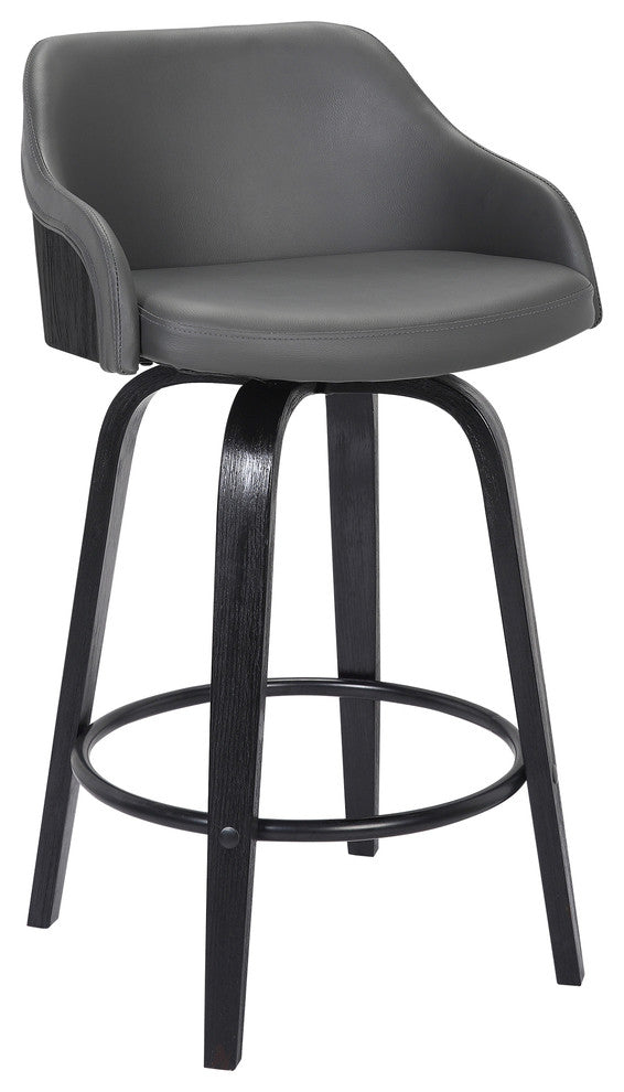 Alec Black Brush Wood Finish & Gray Faux Leather Bar Stool, Counterstool