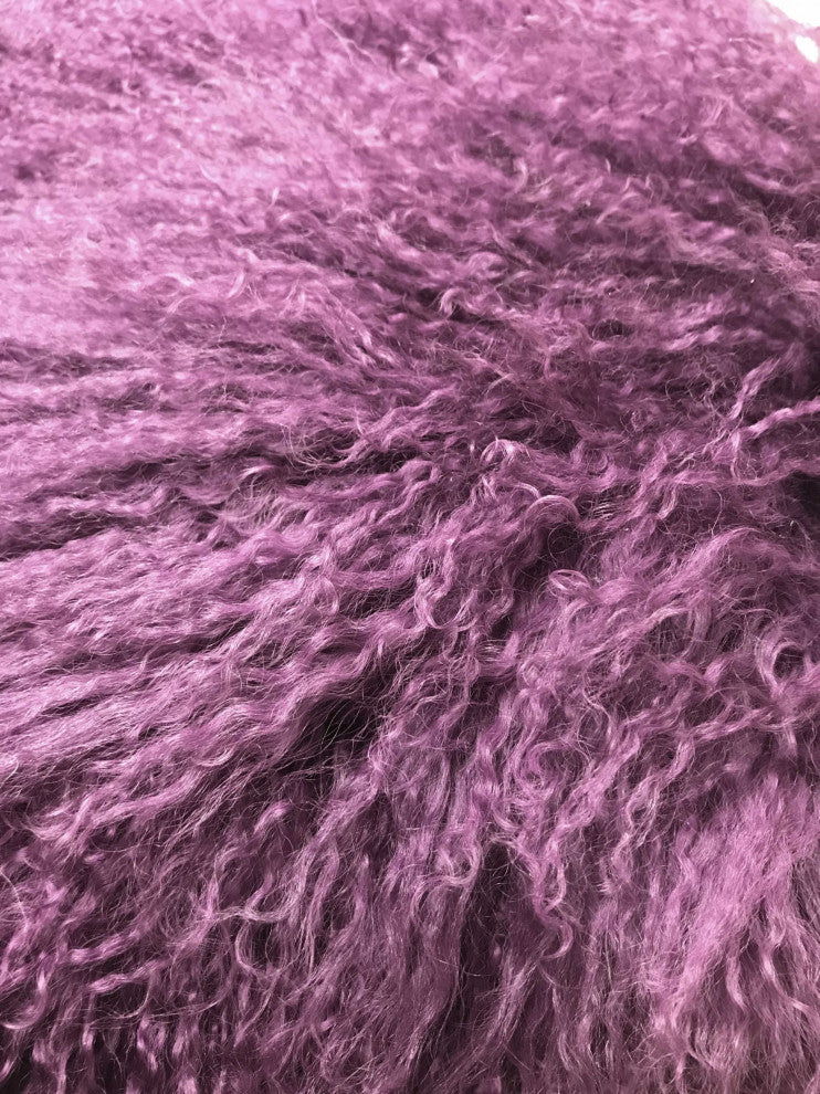 HomeRoots 17" Purple Genuine Tibetan Lamb Fur Pillow With Microsuede Backing