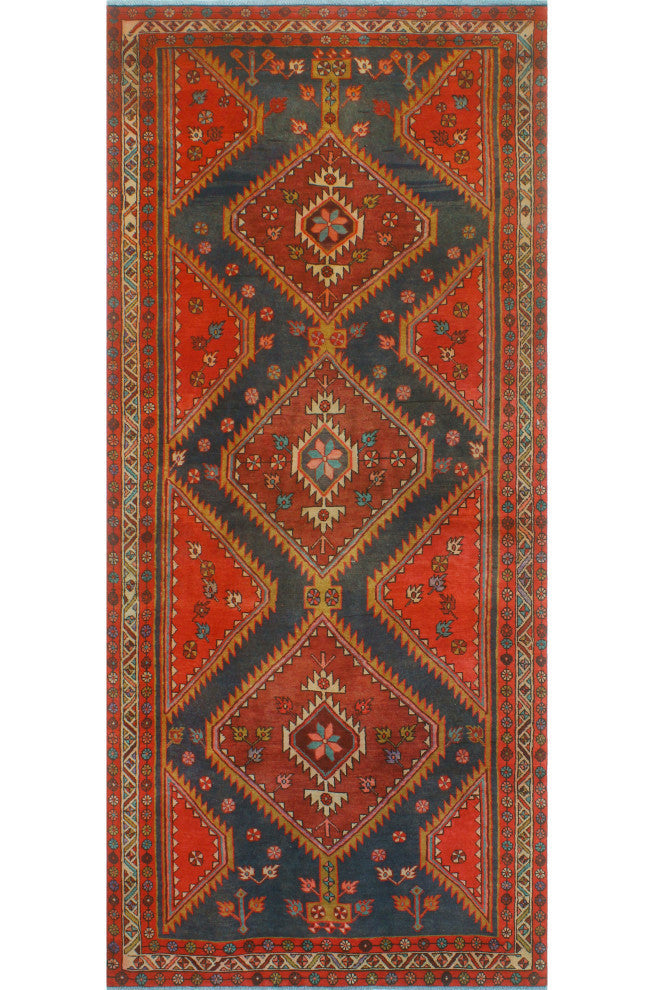 Fine Vintage Distressed Franci Charcoal/Beige Runner, 4'9x11'1