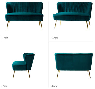 Velvet Tufted Loveseat Sofa With Golden Base, Teal