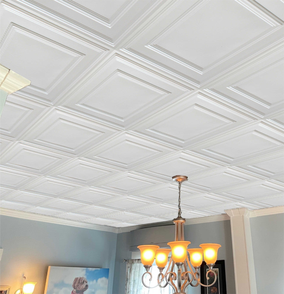 Pearl White 3D Ceiling Panels, 2'x2', 40 Sq Ft, Pack of 10