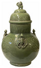 Chinese Ancient style Celadon Ceremonial Vase Jar with Bats Motif Hws1635