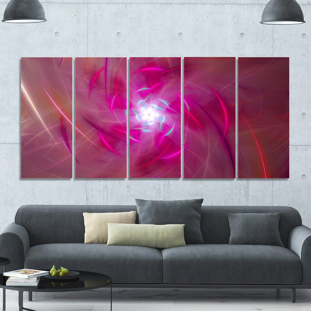 Pink Fractal Whirlpool Design, Abstract Wall Art Canvas, 60"x28", 5 Panels