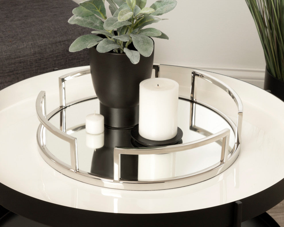 Gohana Decorative Metal Tray, Silver 16" Diameter