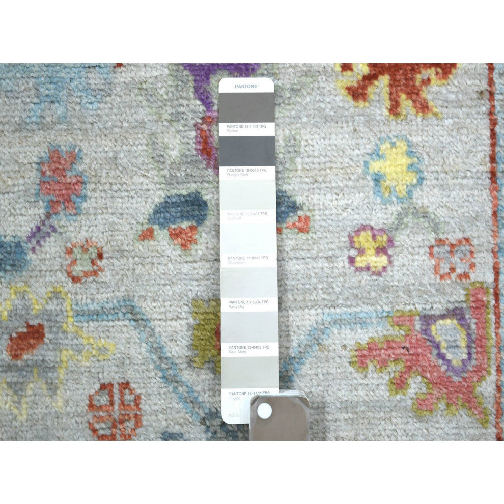 Silver Gray Pure Wool Hand Knotted Afghan Angora Ushak Runner Rug, 2'5"x9'8"