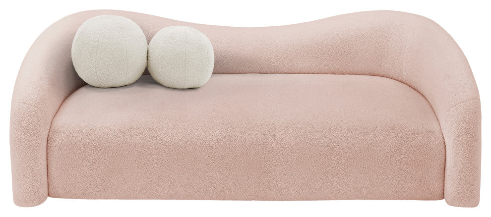 Kali Faux Shearling Teddy Fabric Upholseterd  Sofa, Pink