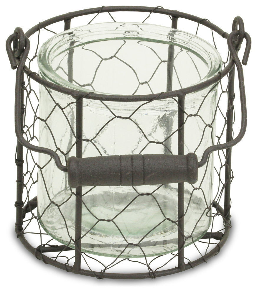 Glidden Basket With Glass Jar, Brown, Medium