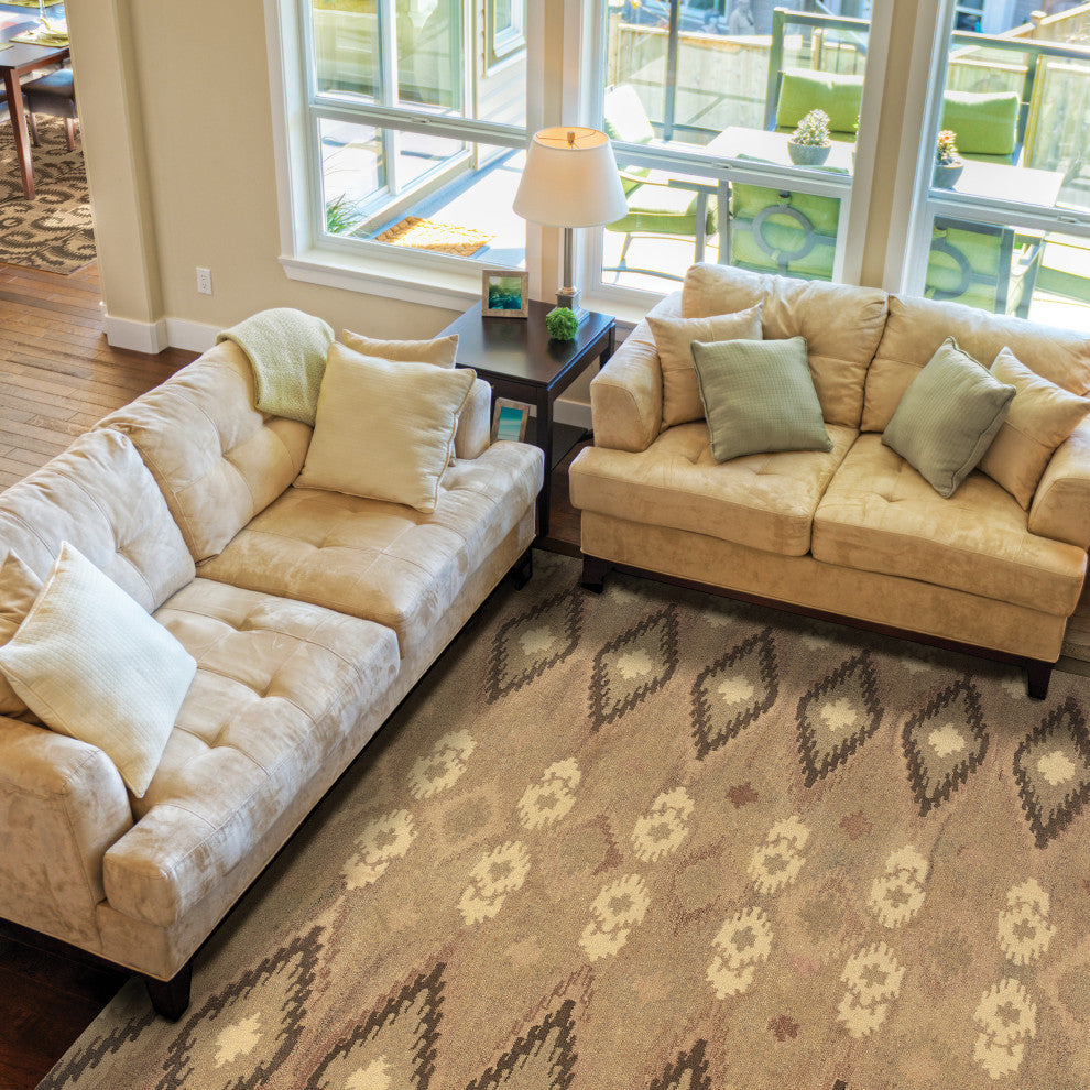 Athena Ikat Hand-tufted Wool Beige/Ivory Rug, 3'6" x 5'6"