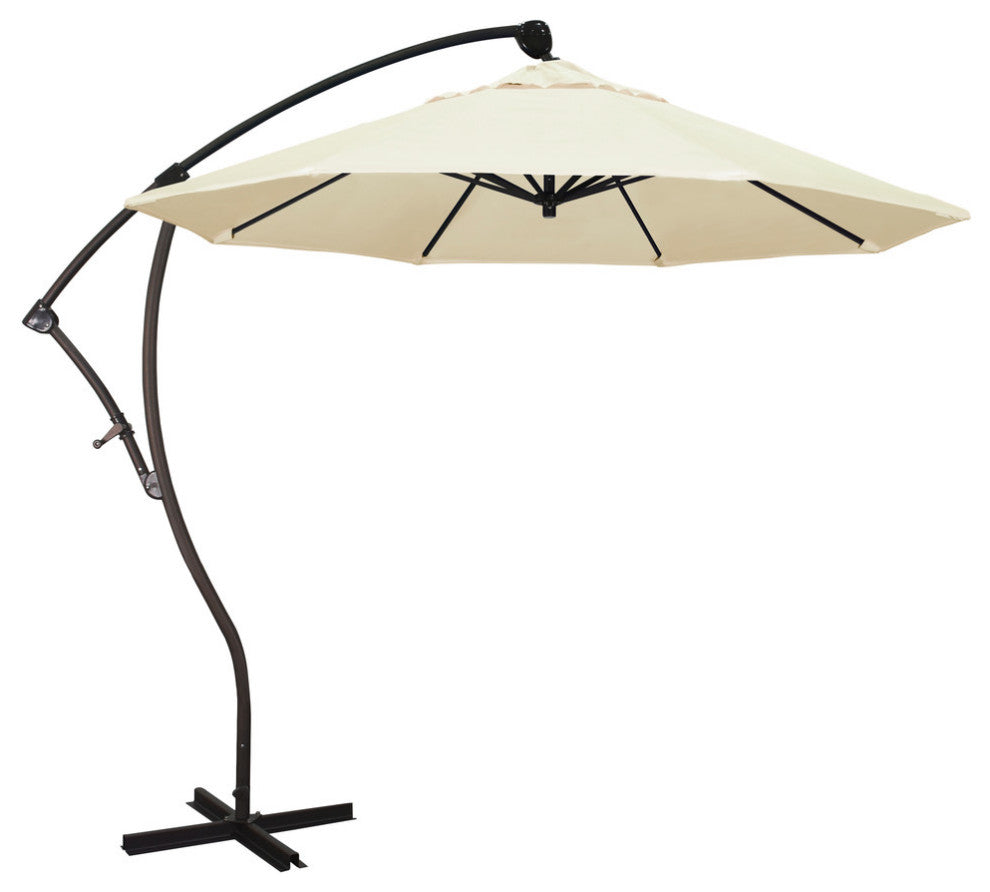 9' Bronze Cantilever Crank Lift 360-Rotation Aluminum Umbrella, Sunbrella, Canvas