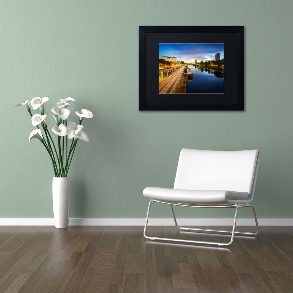 ''Blue Hour in Paris'' Matted Framed Canvas Art by Mathieu Rivrin