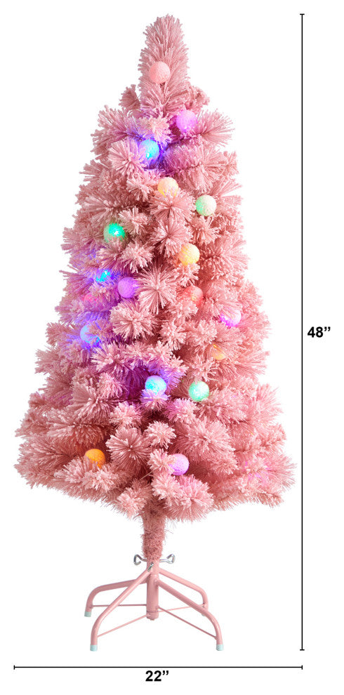 4' Holiday Frosted Pink Cashmere Faux Xmas Tree W/30 Jumbo Multicolored Lights