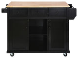 Gewnee Kitchen Cart With Rubber Wood Drop-Leaf Countertop