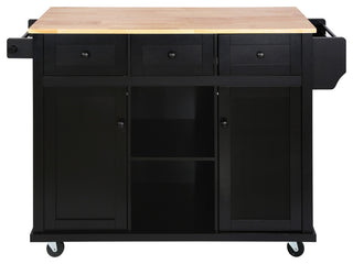 Gewnee Kitchen Cart With Rubber Wood Drop-Leaf Countertop