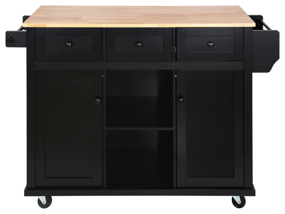 Gewnee Kitchen Cart With Rubber Wood Drop-Leaf Countertop