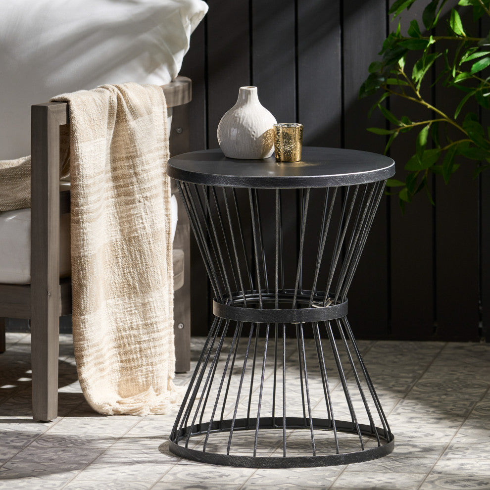 GDF Studio Fern Outdoor 16" Iron Side Table, Matte Black