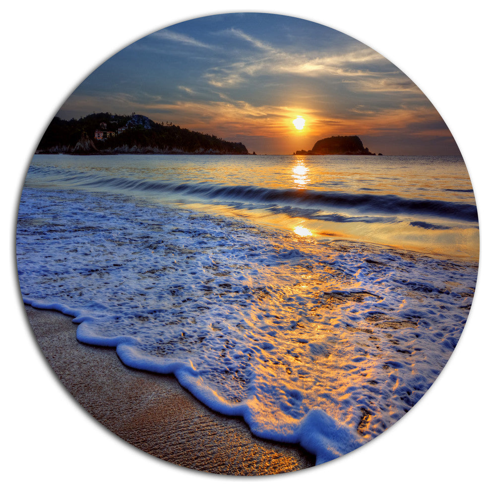 Calm Seashore With Blue Waves, Seashore Art Round Metal Wall Art, 36"