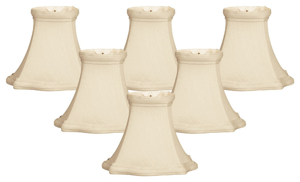 5" Decorative Trim Fancy Square Bell Chandelier Lamp Shade, Beige, Set of 6
