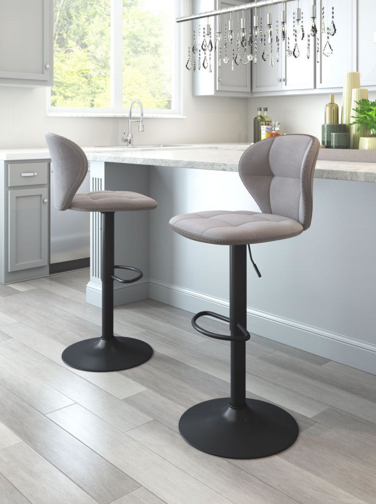 Bar Stool Chair Barstool, Steel Metal, Fabric, Gray, Black, Cafe Bistro