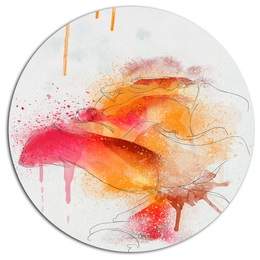 Orange Rose Illustration Watercolor, Modern Floral Round Wall Art, 11"