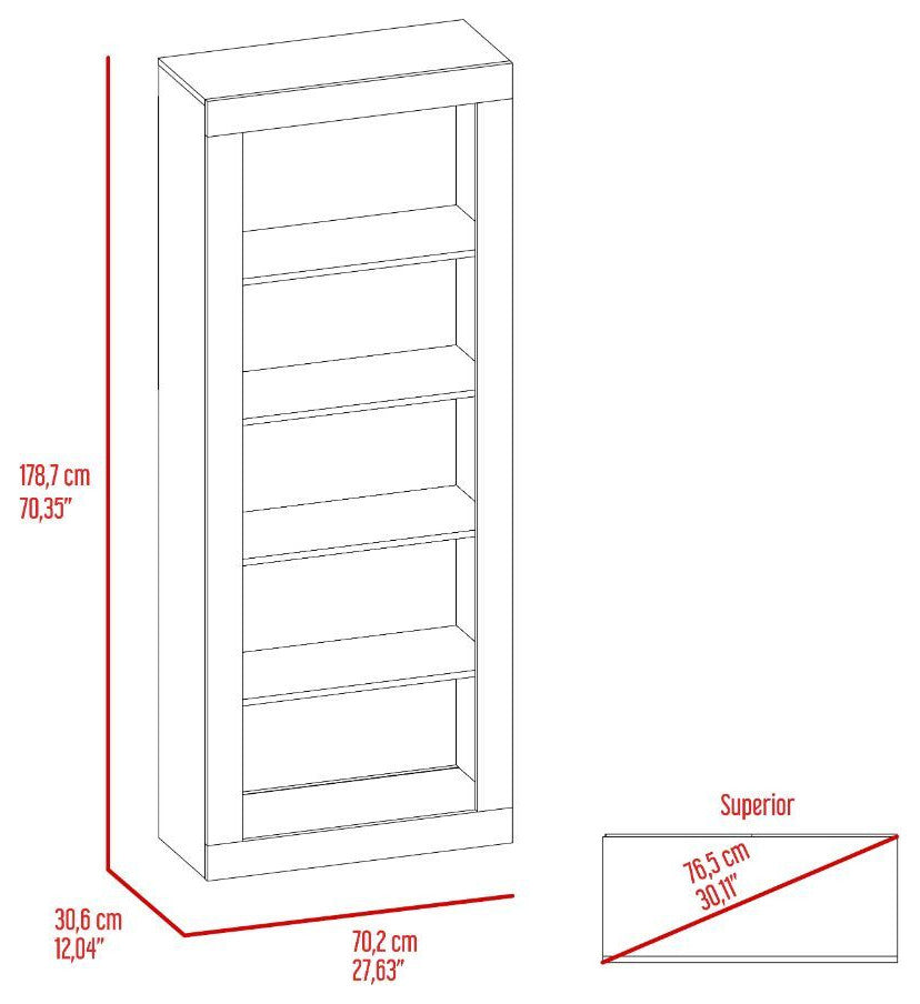 Poros Bookcase with 5 Open Shelves and Frame, Black