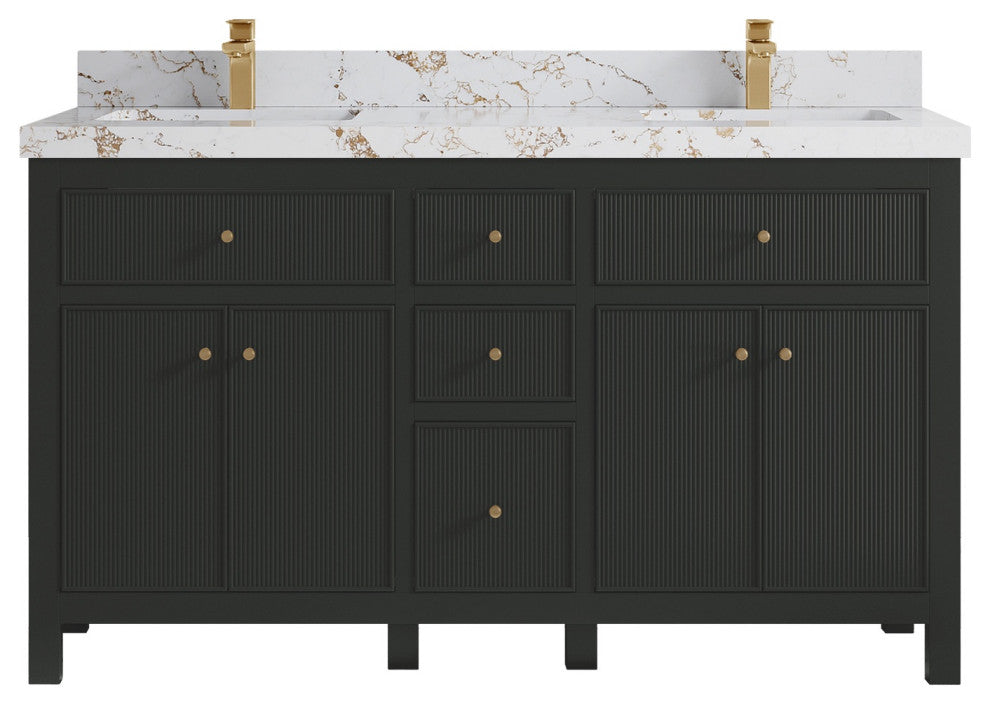 Sonoma 60" Double Sink Bath Vanity in Black Top, 2" Viola Gold