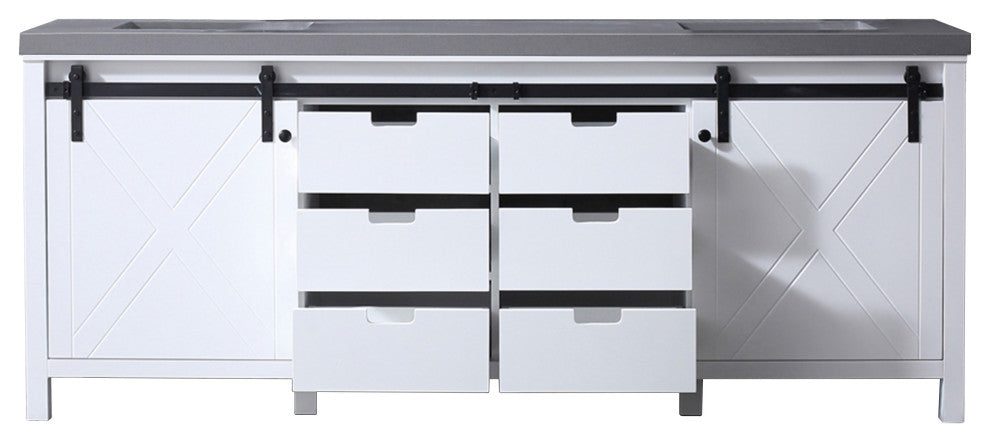 Marsyas 84" Double Vanity, White Square Sinks, No Mirror, White