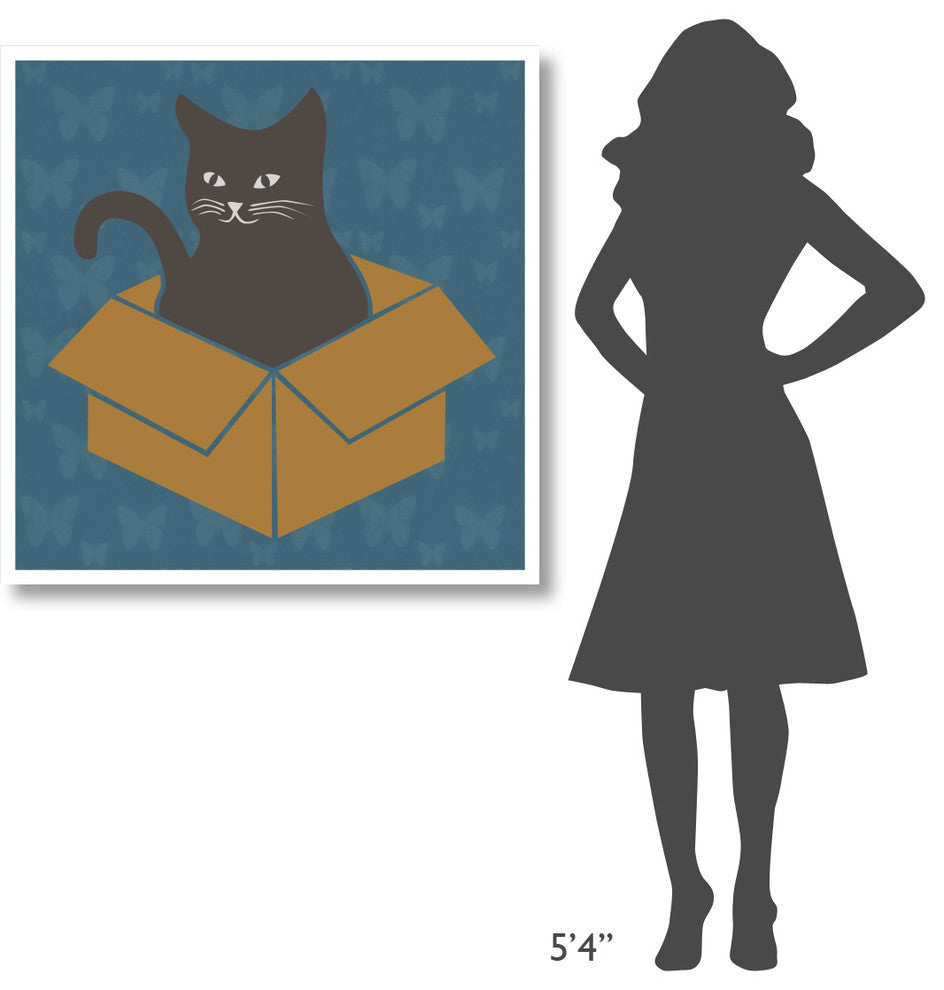 "Cat in a Box - Blue" Digital Paper Print by BG.Studio, 38"x38"