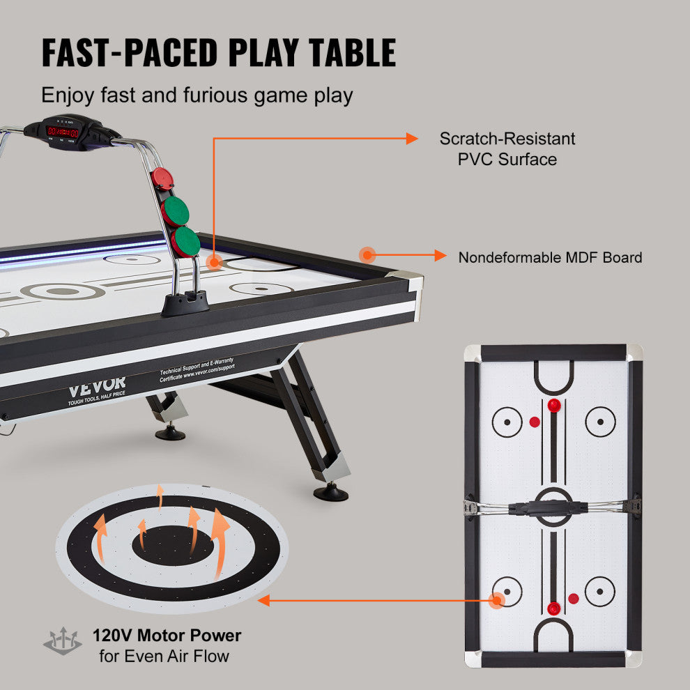 VEVOR 89" Air-Powered Hockey Table Sport Hockey Game Pushers Pucks LED Scoring