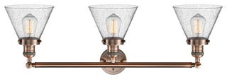 Large Cone 3-Light Bath Fixture, Seedy Glass, Antique Copper