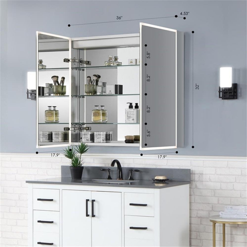 Carsoli 36" Clear Glass Surface-Mount/Recessed LED Mirror Medicine Cabinet