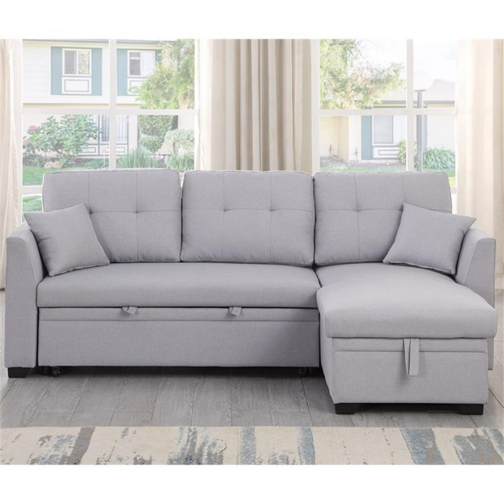 Alexent 3-Seat Modern Fabric Sleeper Sectional Sofa with Storage in Ash