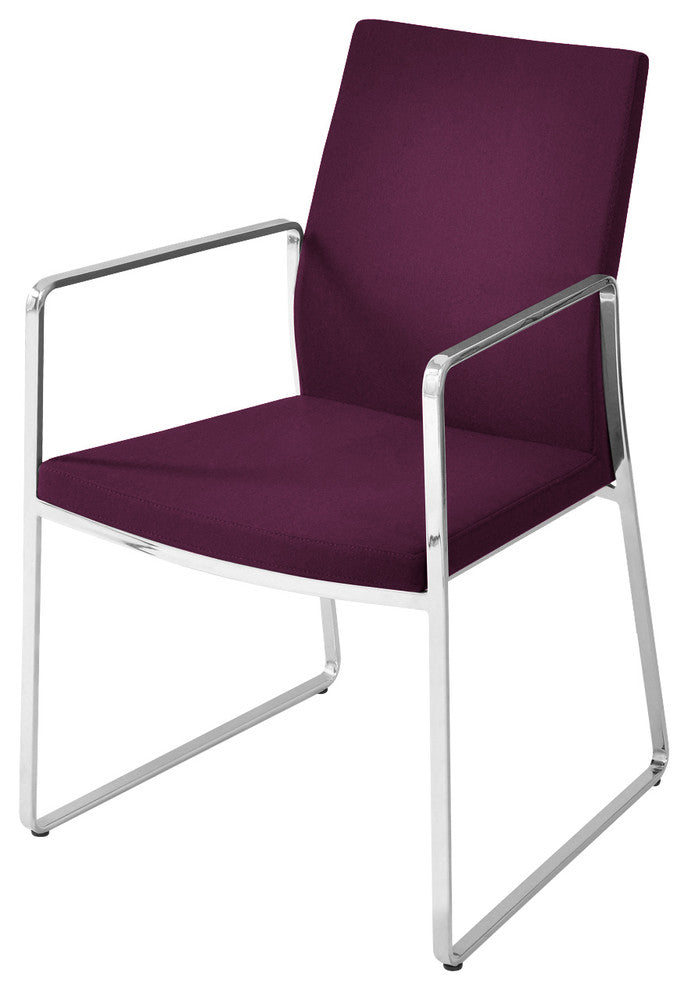 Pasha Arm Chair, Chrome Base, Deep Maroon Camira Wool