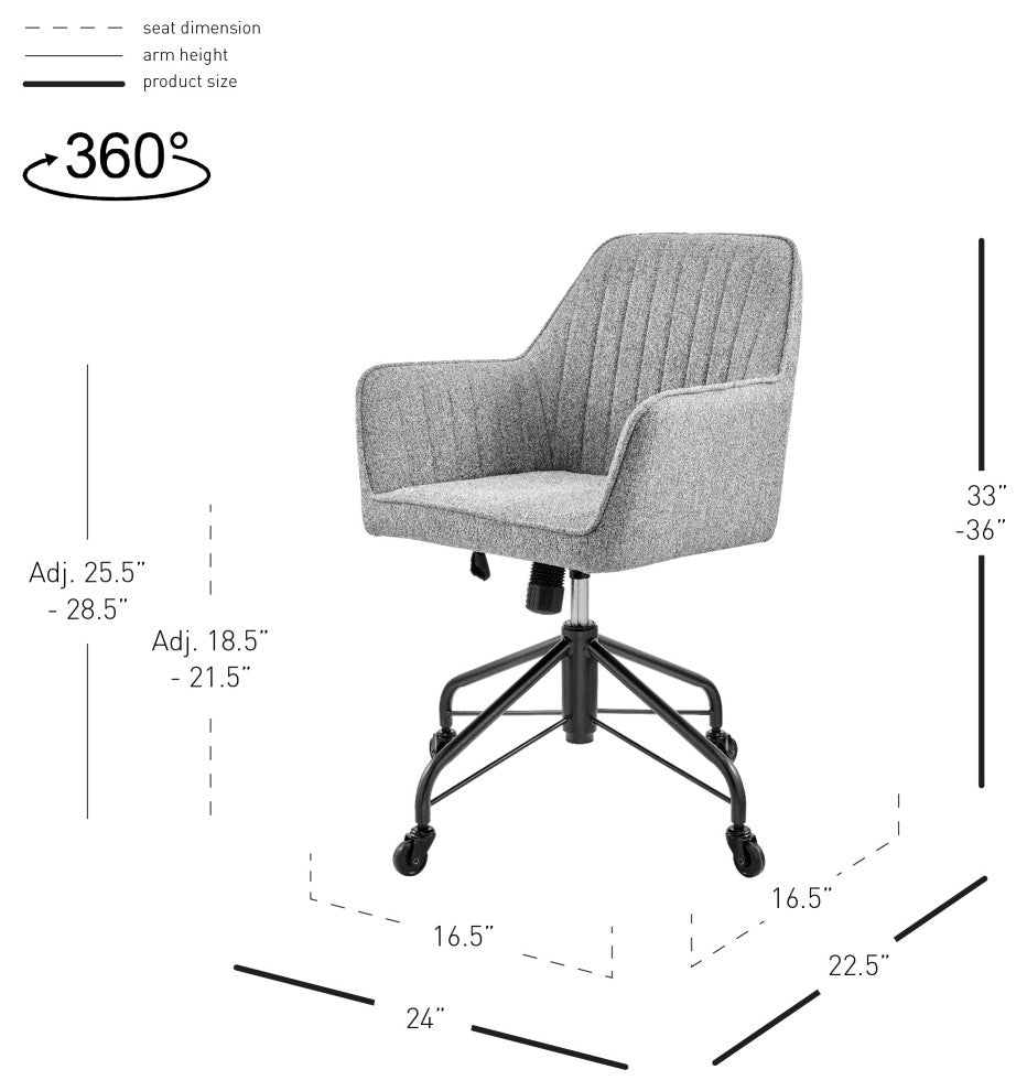 Thompson Fabric Swivel Office Arm Chair, Strata Gray