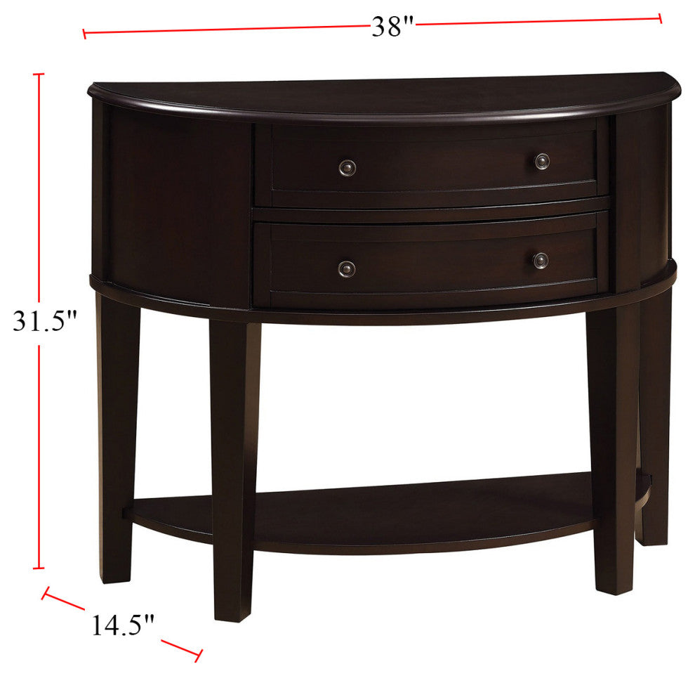 Demilune Shape Console Table with 2 Drawers, Cappuccino