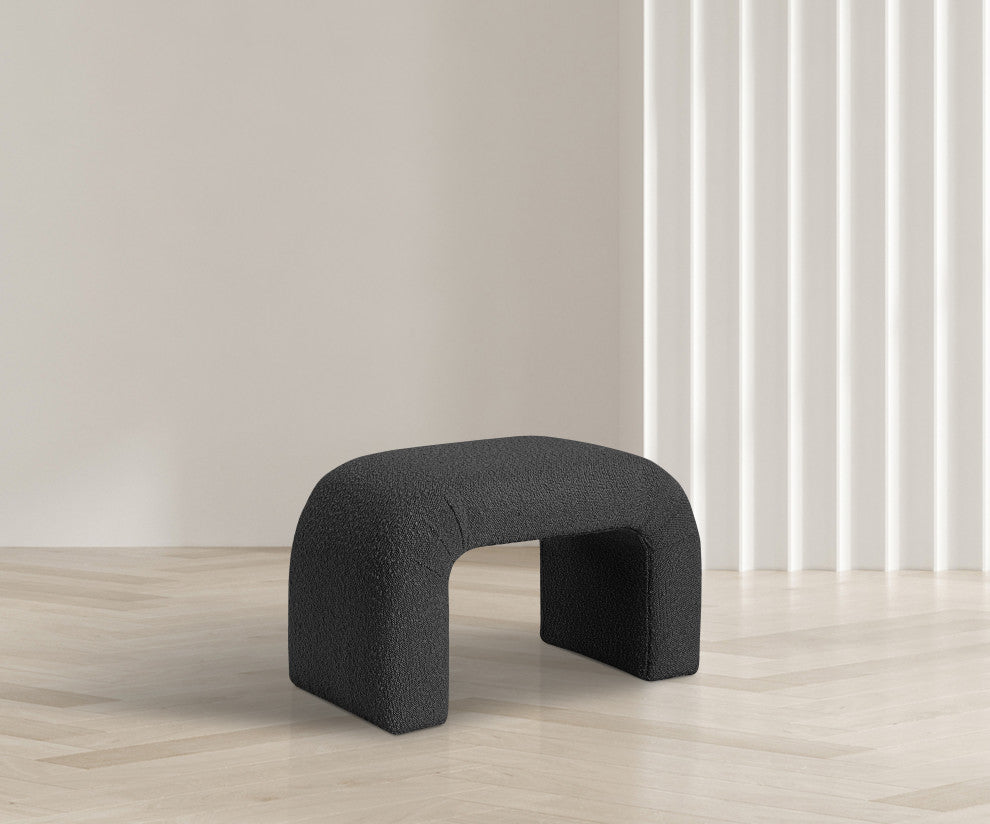 Niagara Boucle Fabric Upholstered Bench, Black, 28" Wide