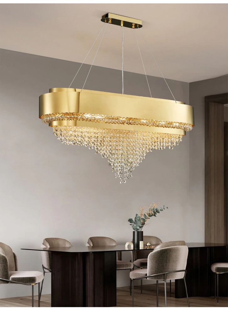 Gold hanging crystal ceiling chandelier for living room, dining room, bedroom
