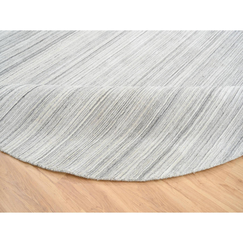Gray, Hand Loomed Undyed Natural Wool, Modern Design Rug, 9'9"x9'9"