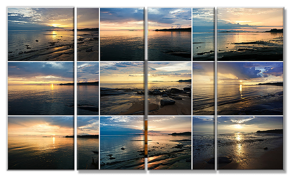 Sea Sunset Collage, Landscape Canvas Art Print, 48"x28", 4 Panels