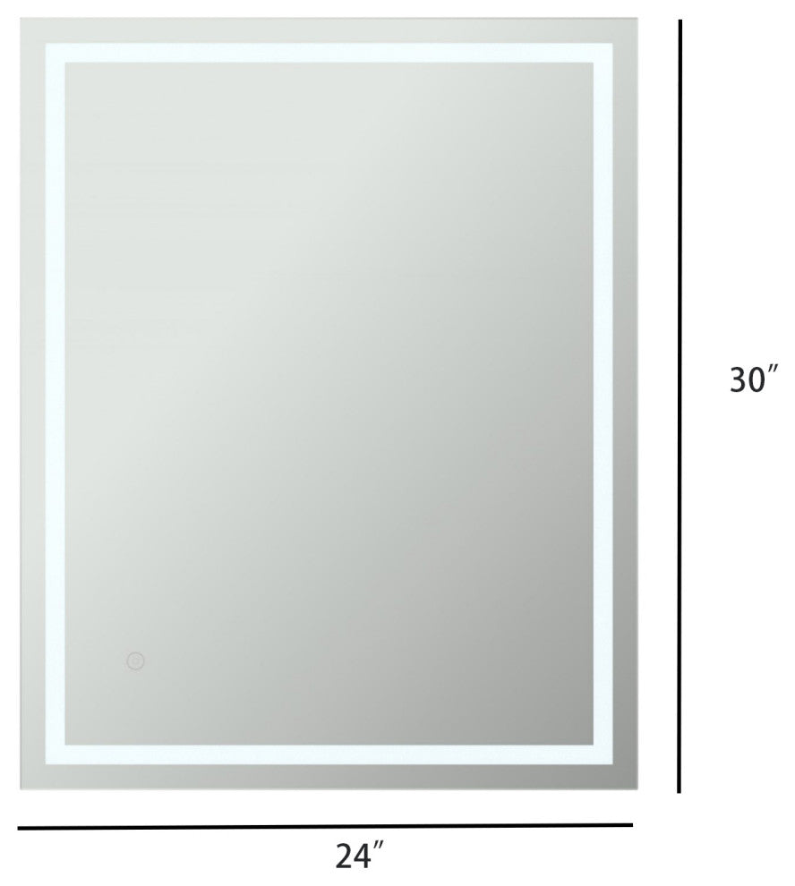Rectangular Frameless Dimmable Anti-Fog Wall Mounted LED Bathroom Vanity Mirror, 24"x 36"