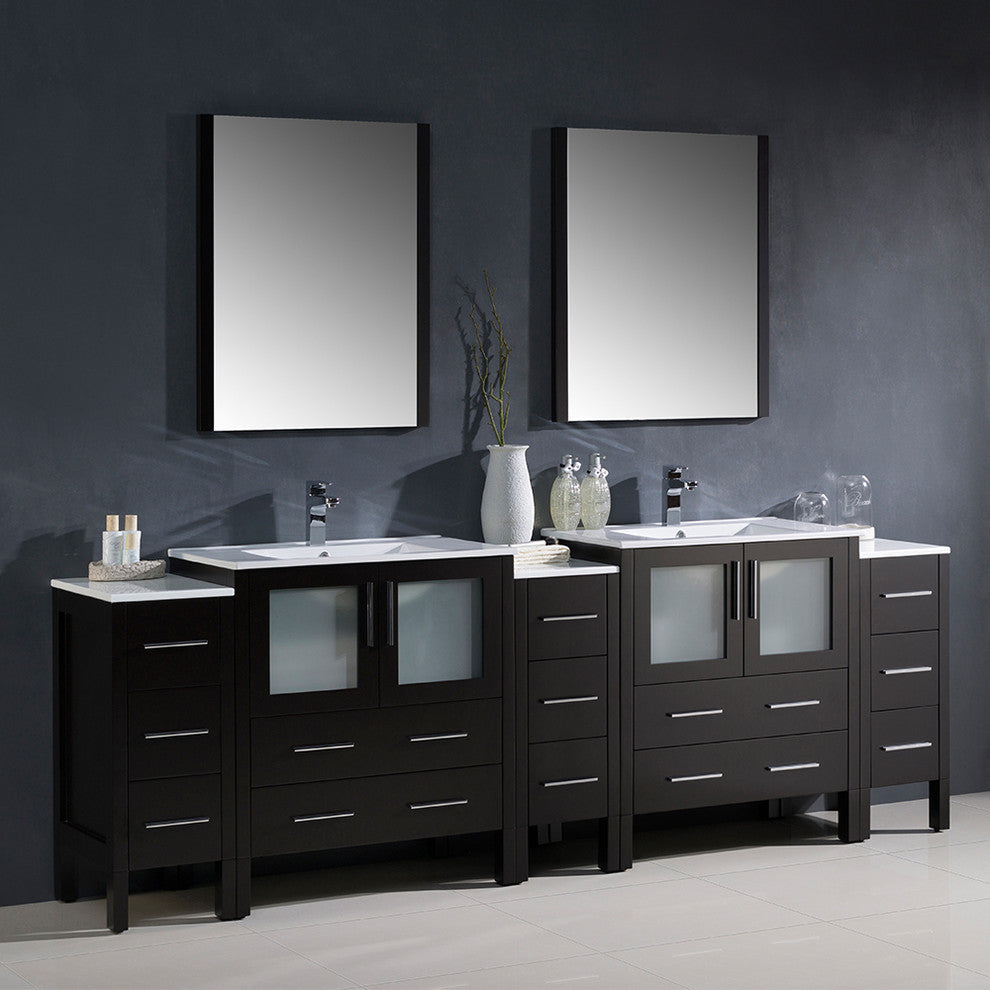 Torino 96" Espresso Modern Double Sink Bathroom Vanity, Faucet FFT9151BN