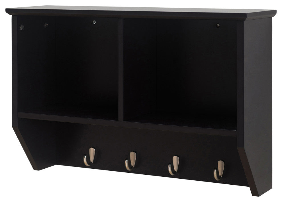 Sunjoy Black Hanging Storage Wall Shelf With Hooks