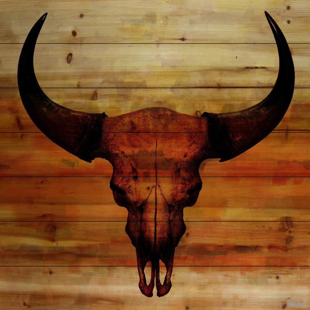 "Burnt Sienna Skull" Print on Natural Pine Wood, 40"x40"